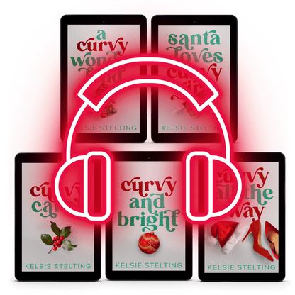 A red graphic of headphones imposed over 5 audiobook covers, the books are Suggested Reading Order
Santa Loves Curvy Girls
A Curvy Carol
A Curvy Wonderland
Curvy and Bright
Curvy All The Way by author Kelsie Stelting