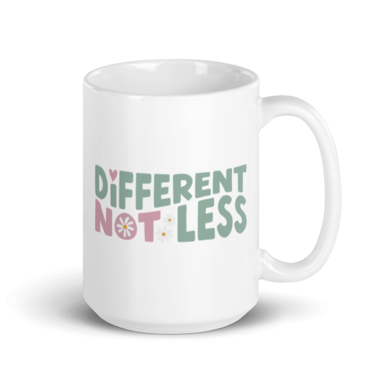 Different Not Less White glossy mug