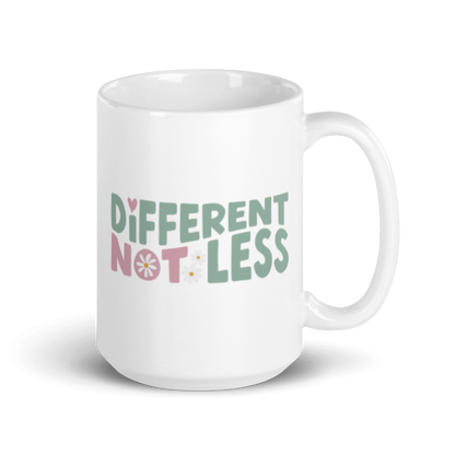 Different Not Less White glossy mug