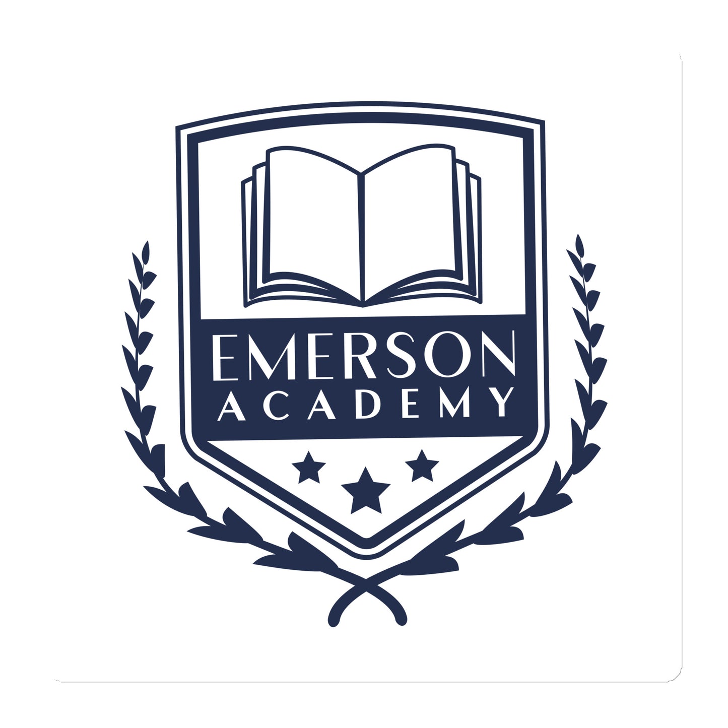 A magnet with the Emerson Academy Logo, a school crest that prominently features an open book