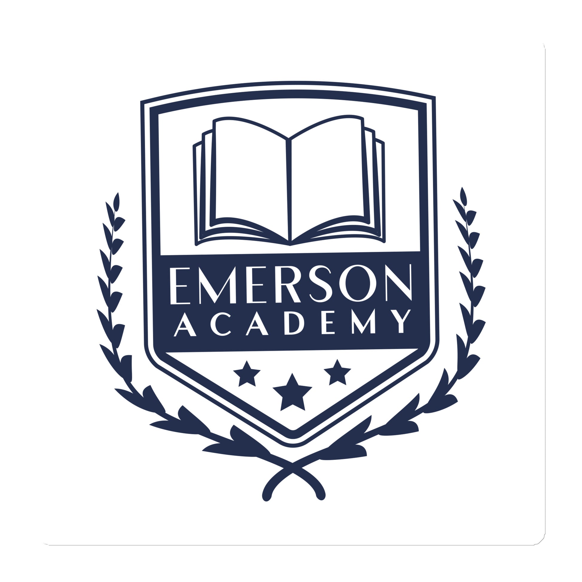 A magnet with the Emerson Academy Logo, a school crest that prominently features an open book