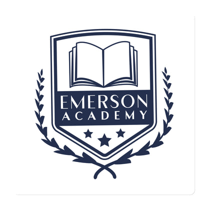 A magnet with the Emerson Academy Logo, a school crest that prominently features an open book