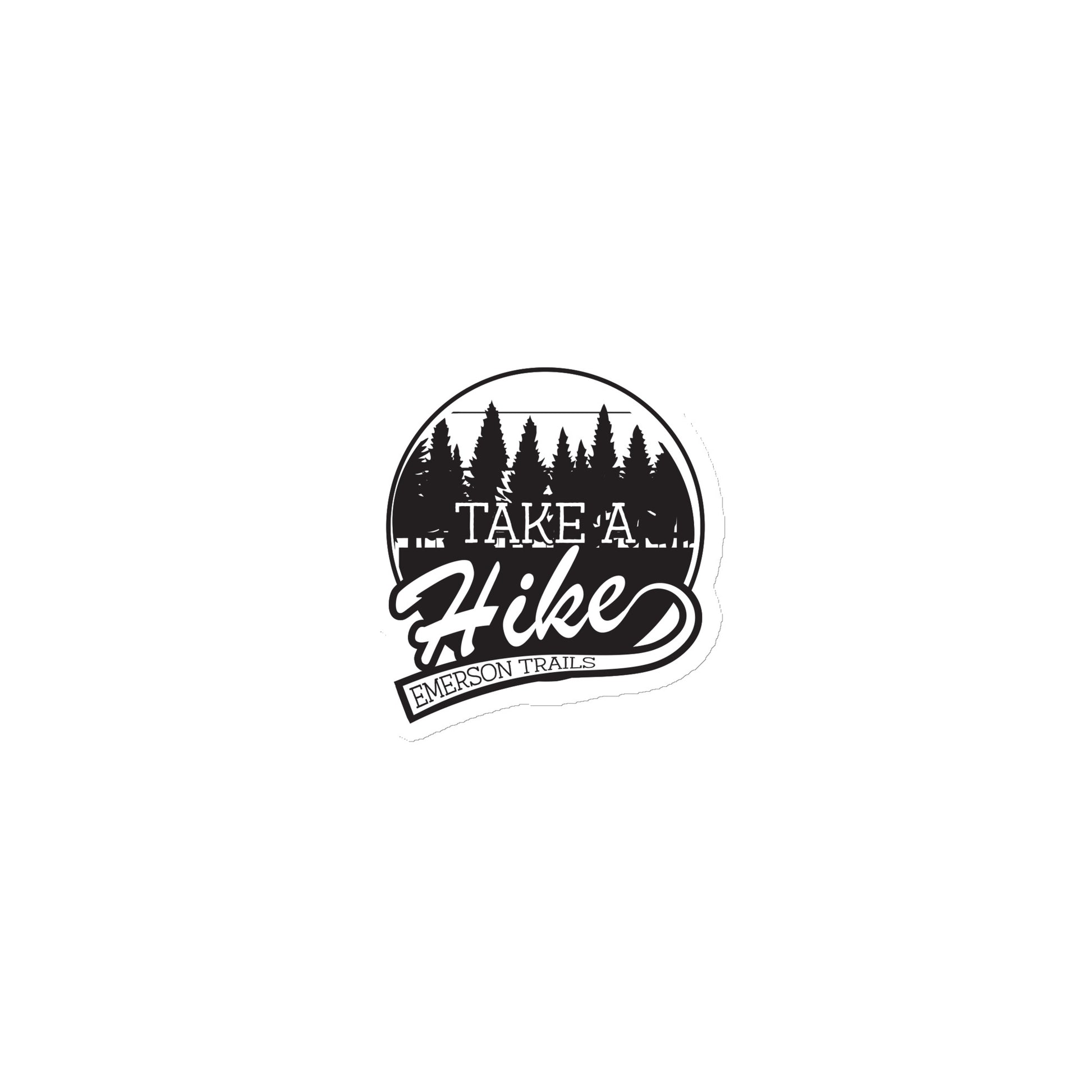 Take A hike, Emerson Trails logo on a magnet with a woods background