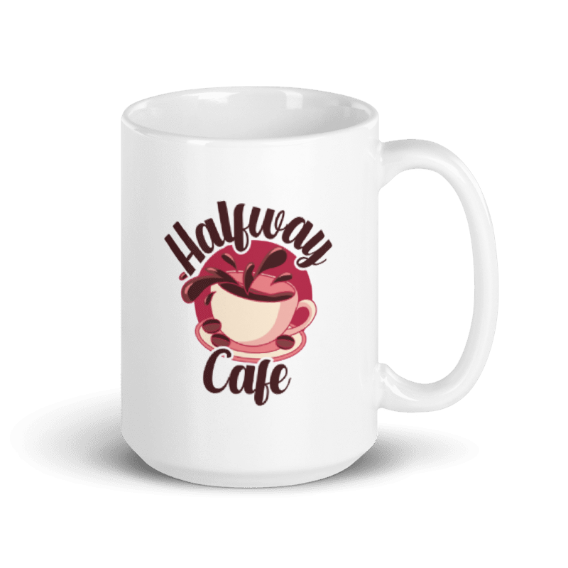 Halfway Cafe White glossy mug