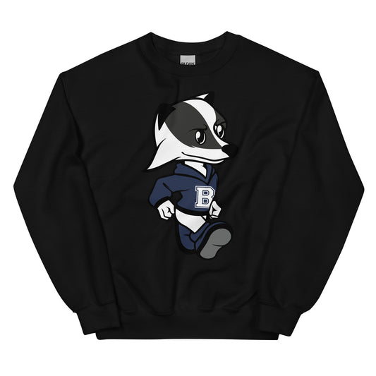A black crew neck sweatshirt with the Brentwood Badgers Mascot