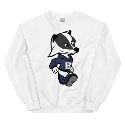 A whitecrew neck sweatshirt with the Brentwood Badgers Mascot