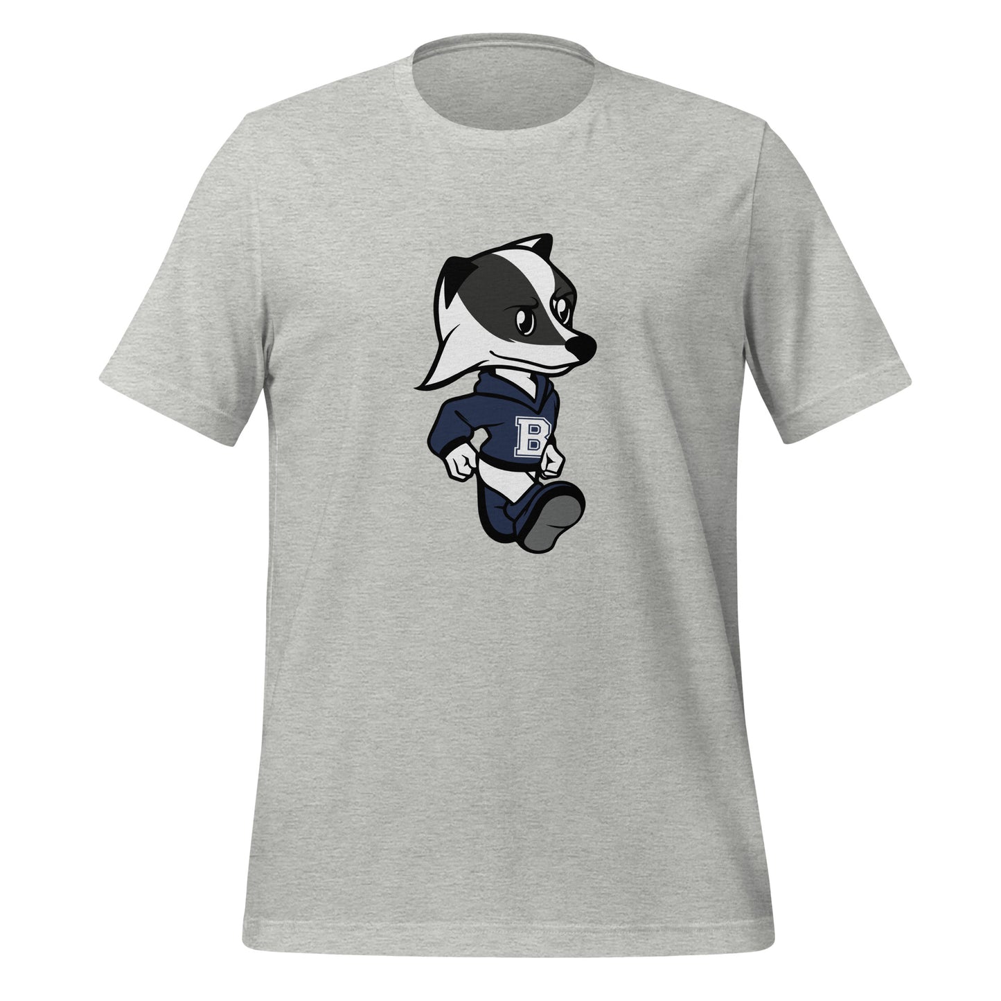 A heather t-shirt with the Brentwood Badgers Mascot