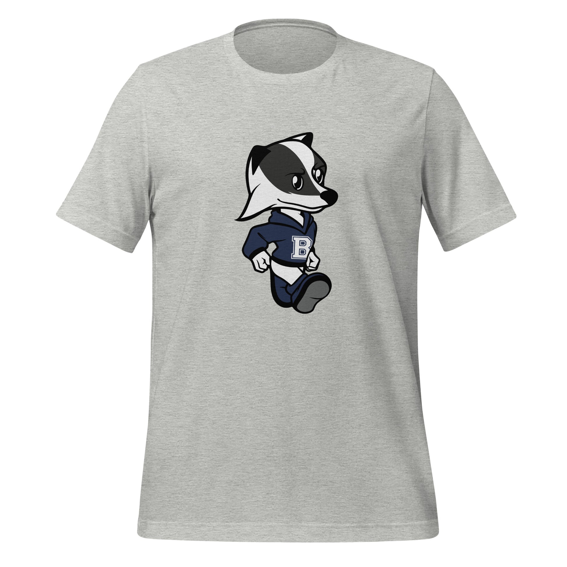 A heather t-shirt with the Brentwood Badgers Mascot