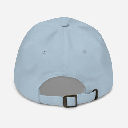 the plain light blue back of a cap