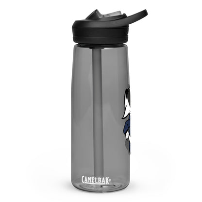 a charcoal water bottle with the Brentwood Badgers mascot logo
