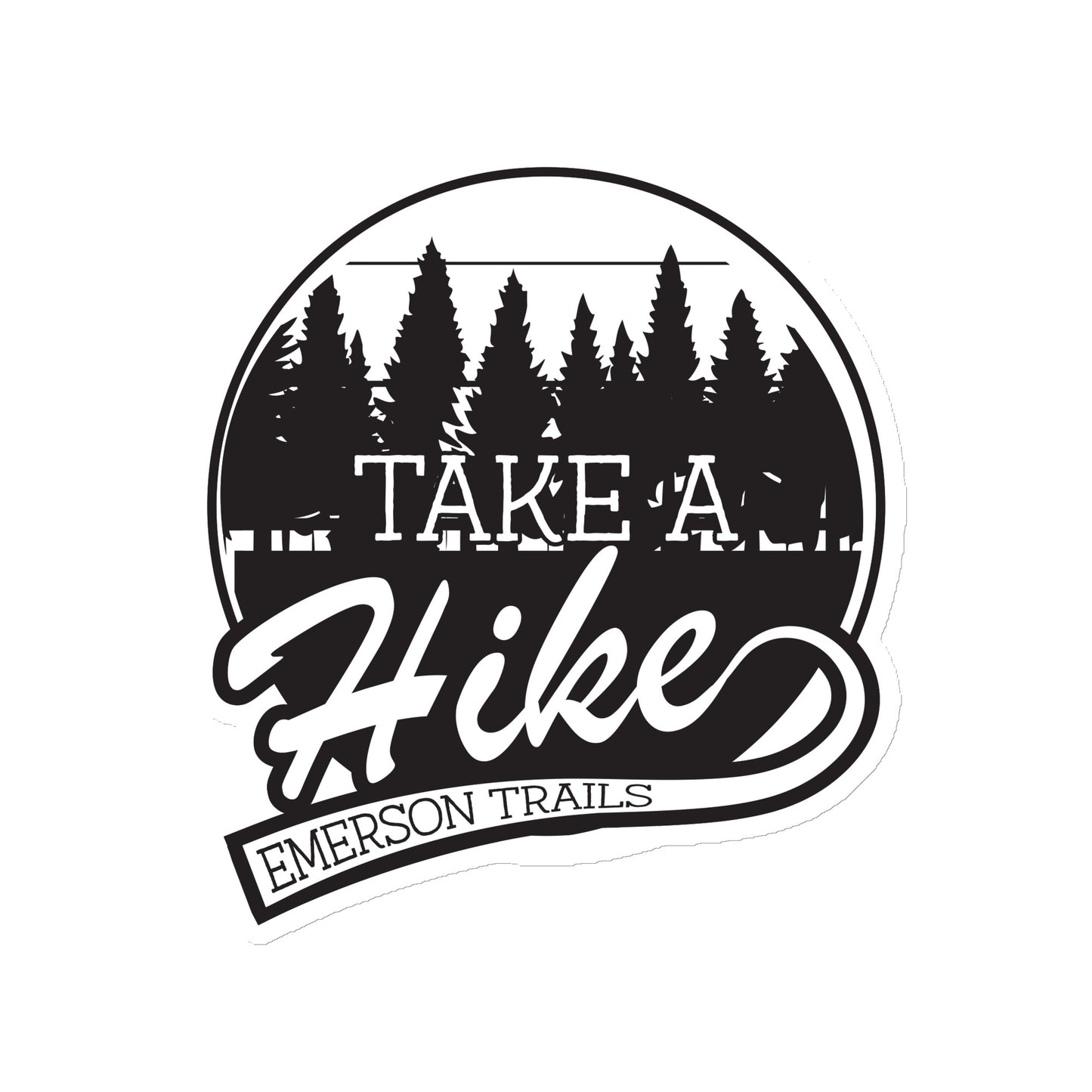 Take A hike Emerson Trails Logo on a white background shown on a magnet