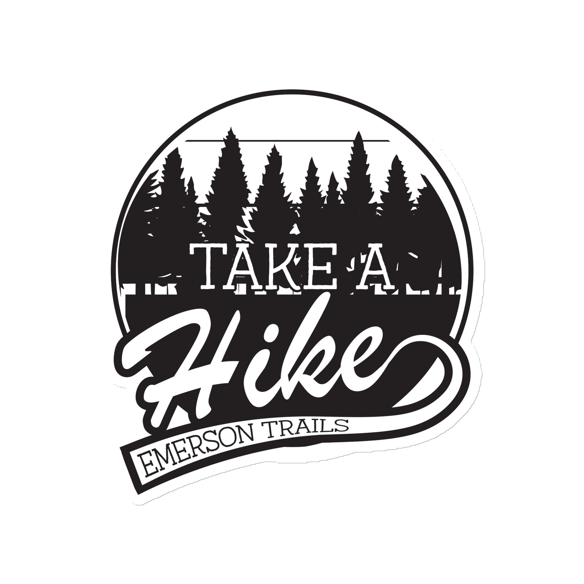 Take A hike Emerson Trails Logo on a white background shown on a magnet
