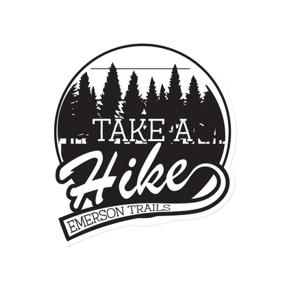 Take A hike Emerson Trails Logo on a white background shown on a magnet