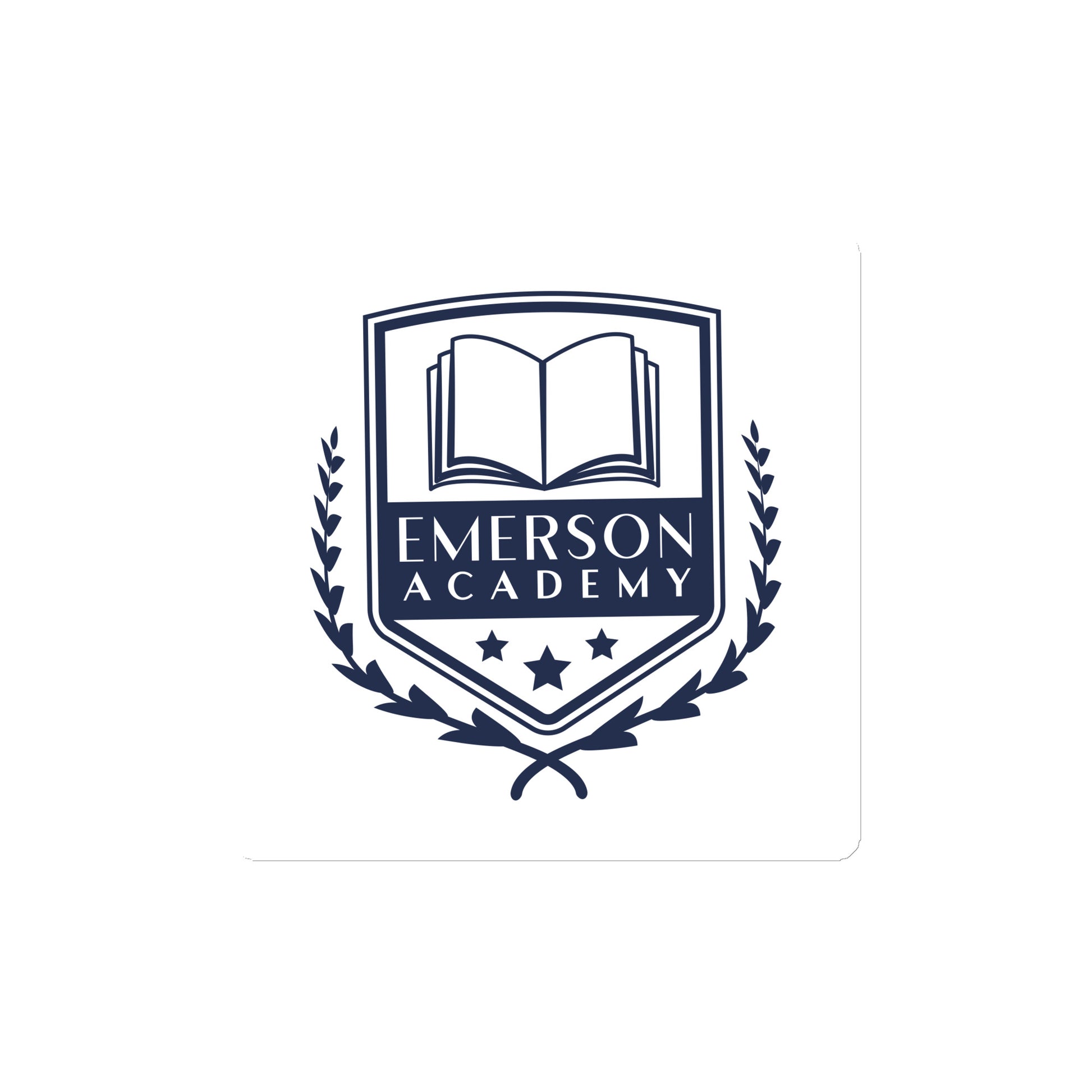 A magnet with the Emerson Academy Logo, a school crest that prominently features an open book