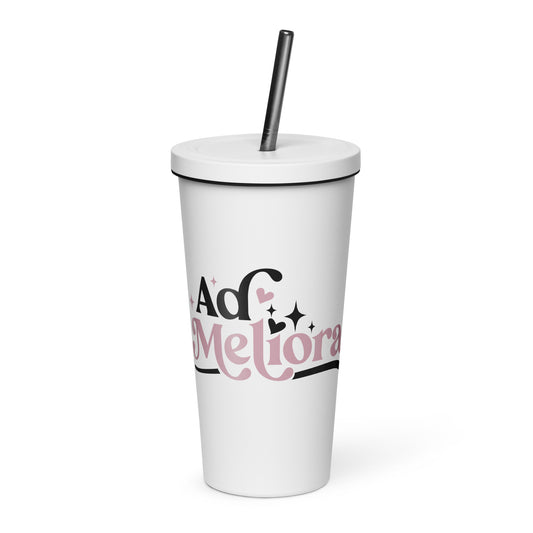 Ad Meliora Insulated tumbler with a straw