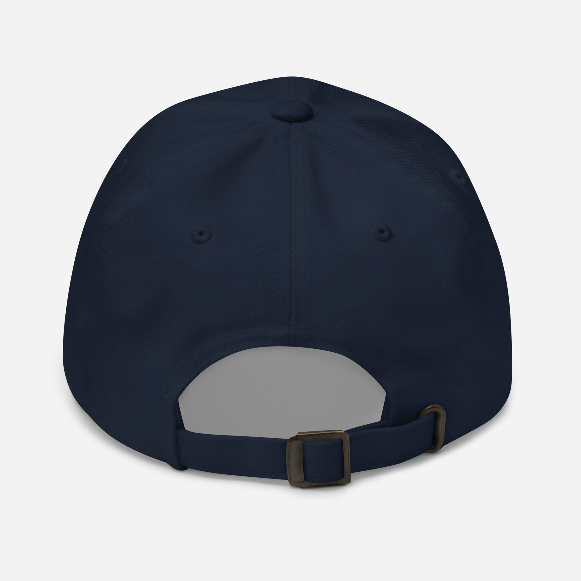 the plain back of a navy cap