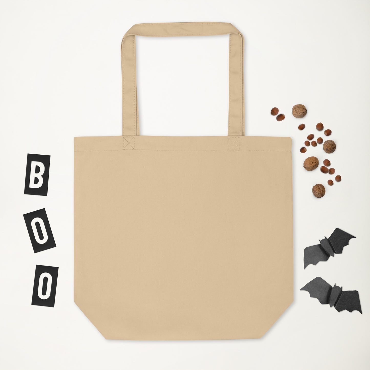 the plain back of an oyster colored tote bag