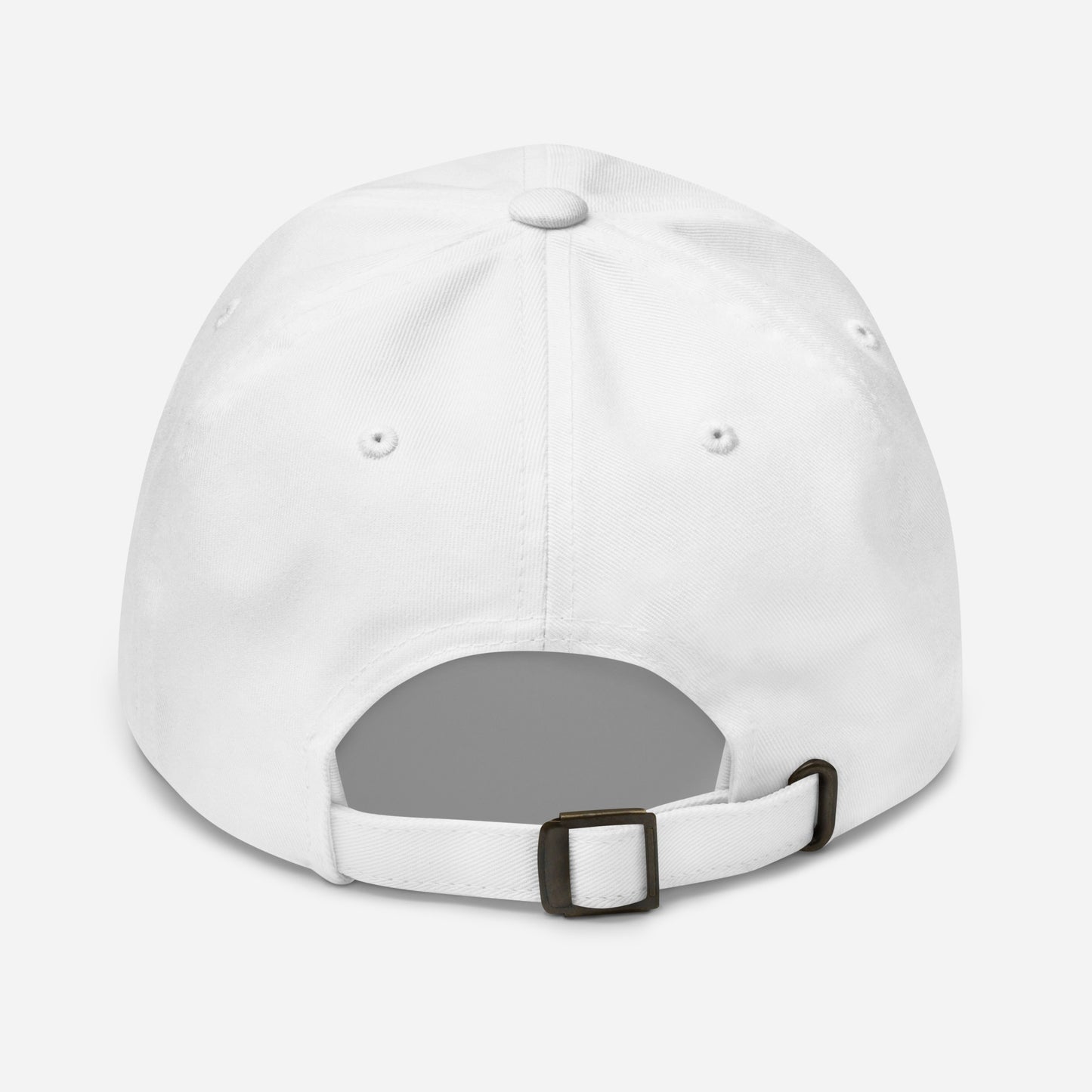 the plain white back of a cap