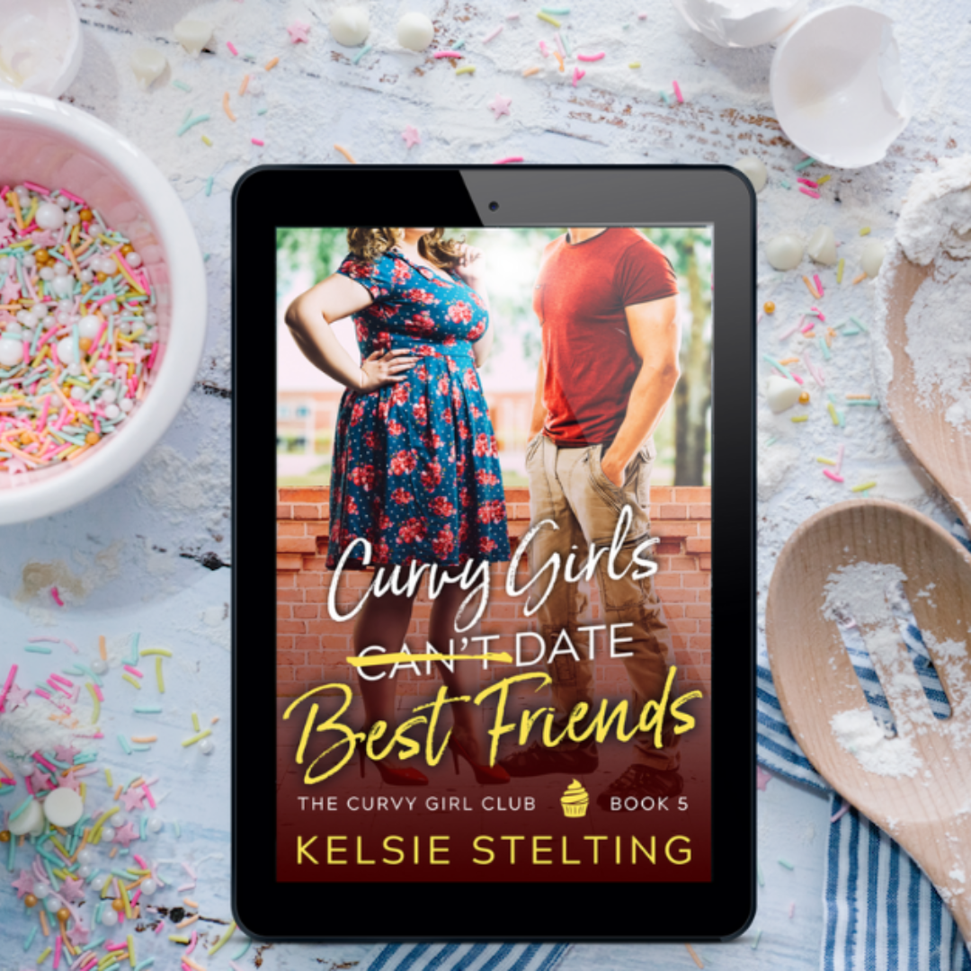 An eBook player showing a book cover. The book's title is Curvy Girls Can't Date Best Friends, The Curvy Girl Club Book 5, by author Kelsie Stelting