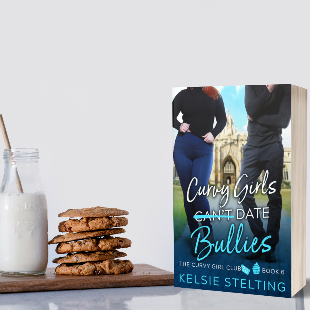 A paperback book. The book's title is Curvy Girls Can't Date Bullies, The Curvy Girl Club Book 6, by author Kelsie Stelting